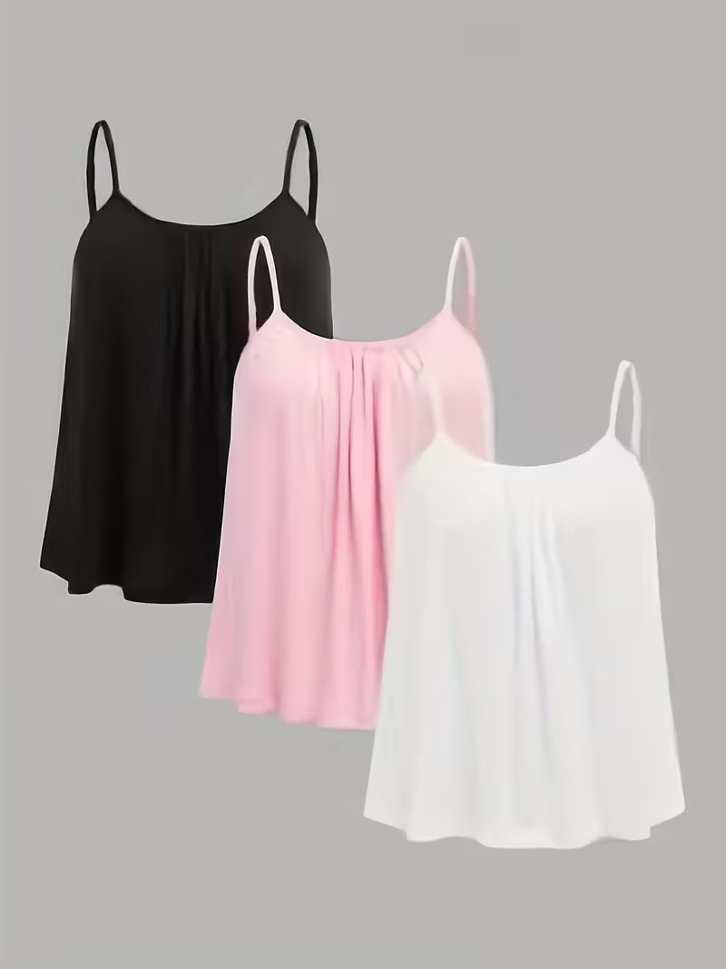 Set of 3 Plus-Size Summer Solid Color Camisole Tops