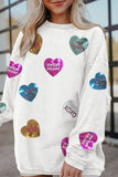 Slogan Heart Sequin Corded Baggy Sweatshirt