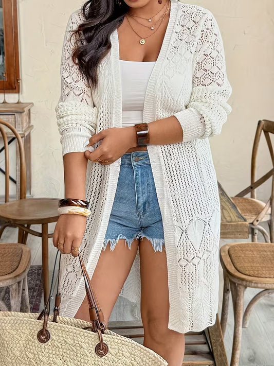 Plus Size Lightweight Long Hollow Cardigan