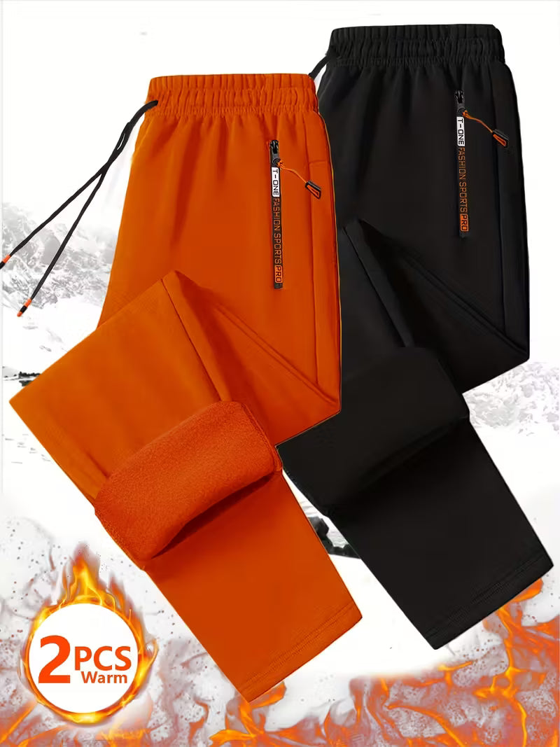 2pcs Men's Thermal Fleece Pants with Zipper Pockets