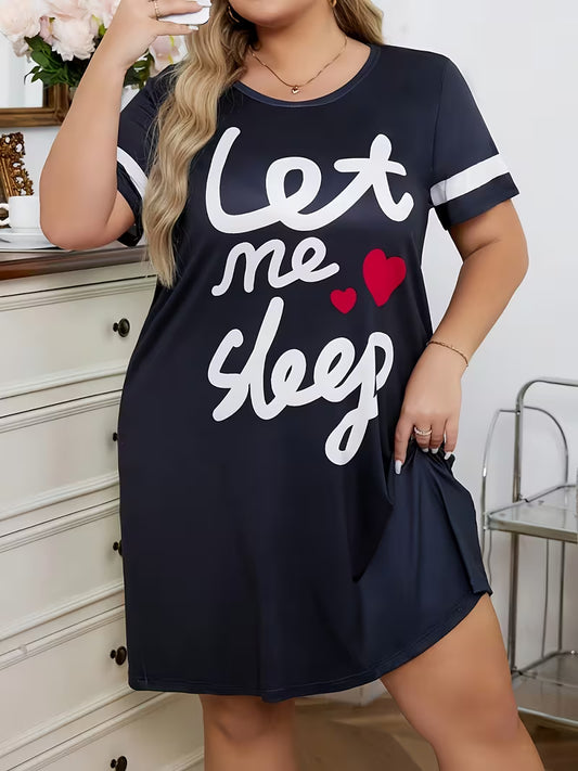 Women's Plus Size Slogan Print Contrast Trim Nightie