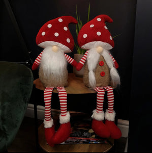 Choice of Design: 53cm Stripey Red Gonk with Dangly Legs Mushroom Hat