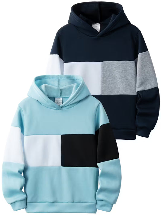 2pcs Boys' Color Block Casual Hoodie
