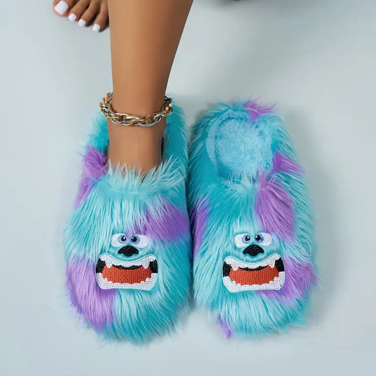 Cozy Plush Women's Monster Face Slippers