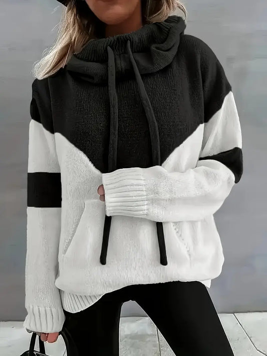Elegant Fashion Autumn-Winter Color-Block Hooded Sweater