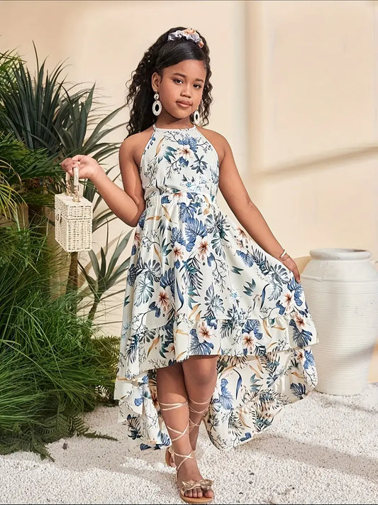 An Elegant Minimalist Sleeveless Dress with Floral Prints