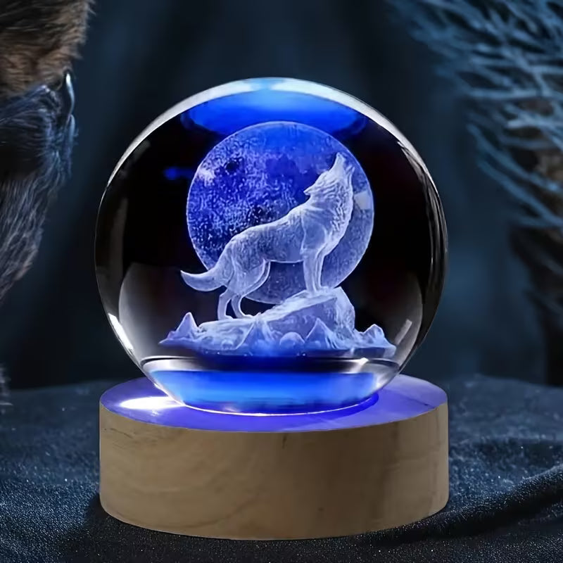 3D Wolf Howl Night Light with & Purple Glow