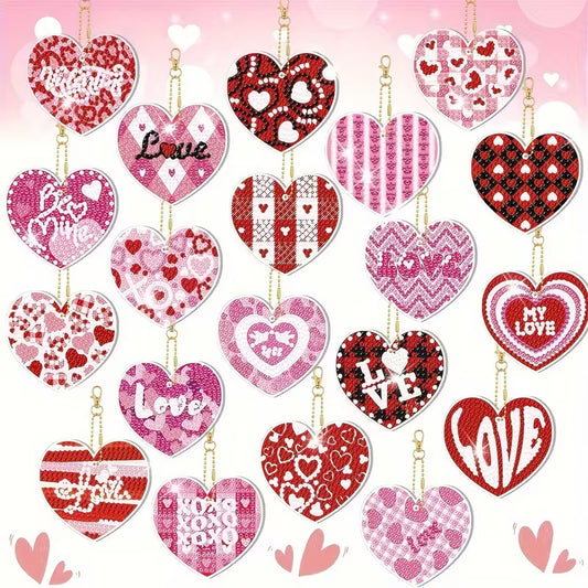 20pcs Valentine'S Day Diamond Painting Keychain Kit