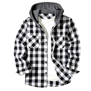 Mens Plaid Check Hooded Shirt