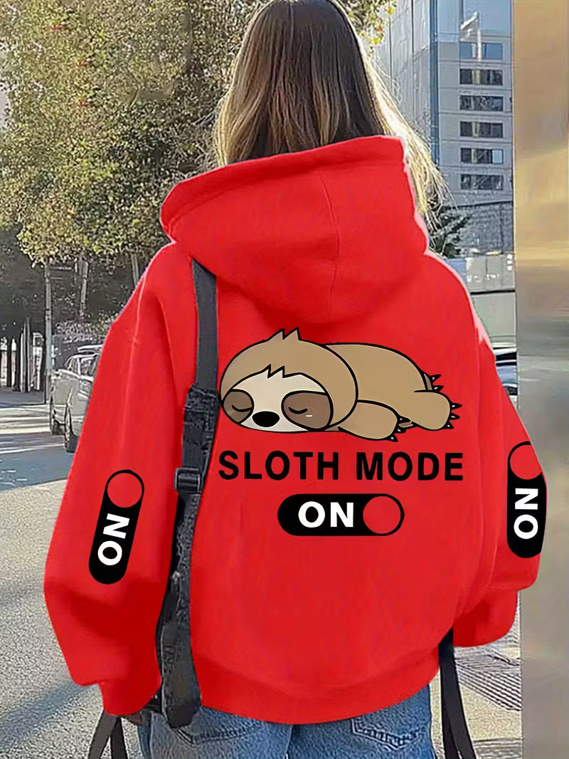 Women's Oversized Sloth Mode Lazy Print Hooded Jacket