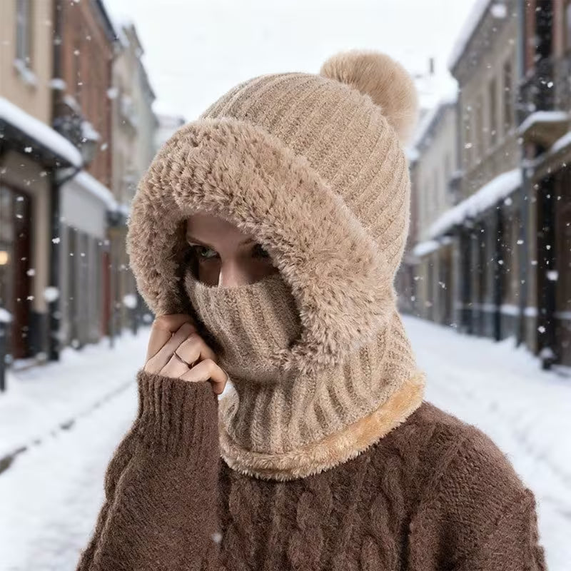 Women's 3-in-1 Plush Winter Hat with Face Mask & Neck Warmer