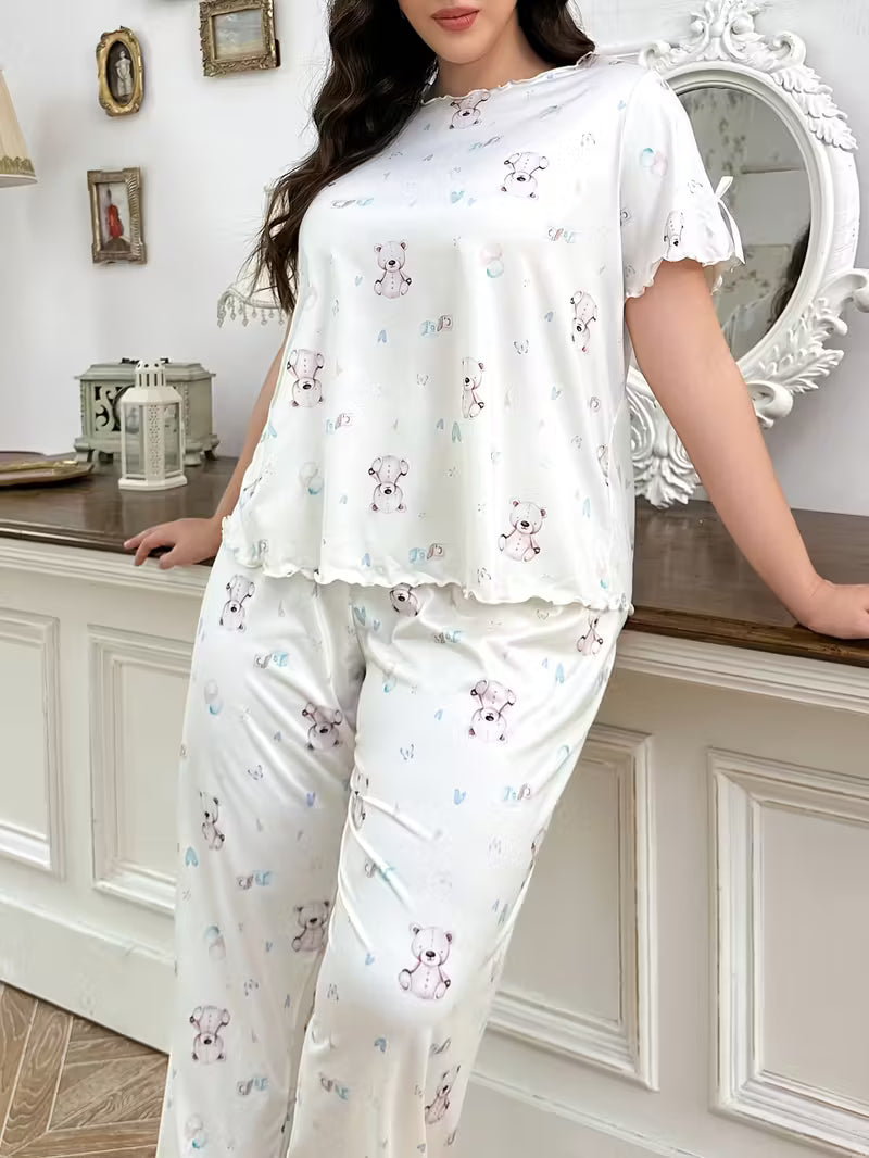 Plus Size Women'S Bear Print Pajama Set