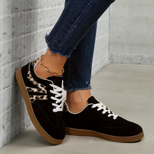Women'S Retro Leopard Print Lace-Up Sneakers