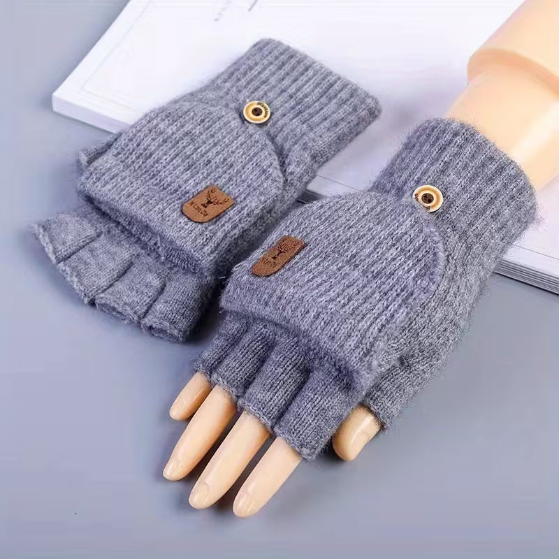Unisex Half-Fingered Knit Warm Flip Gloves