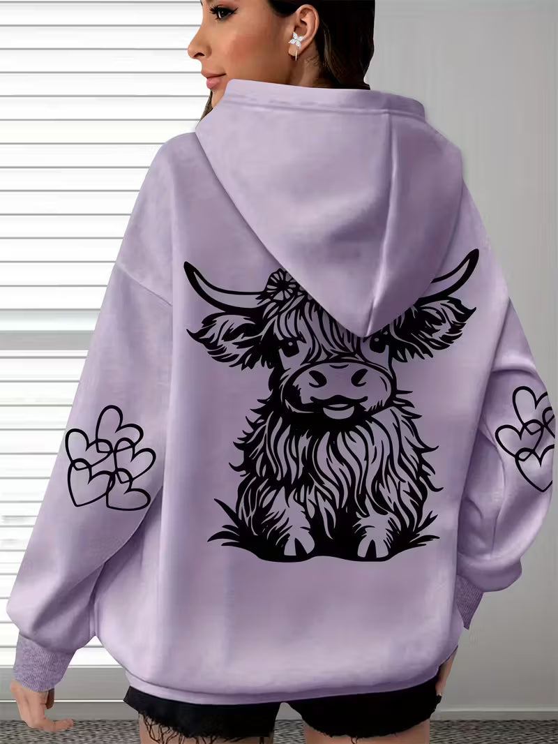 Ladies Plus Size Highland Cow Oversized Hoodie