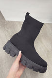 Black Chunky Sock Ankle Boots