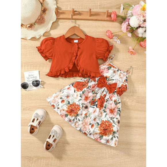 Girls 2Pc Floral Dress and Top Outfit