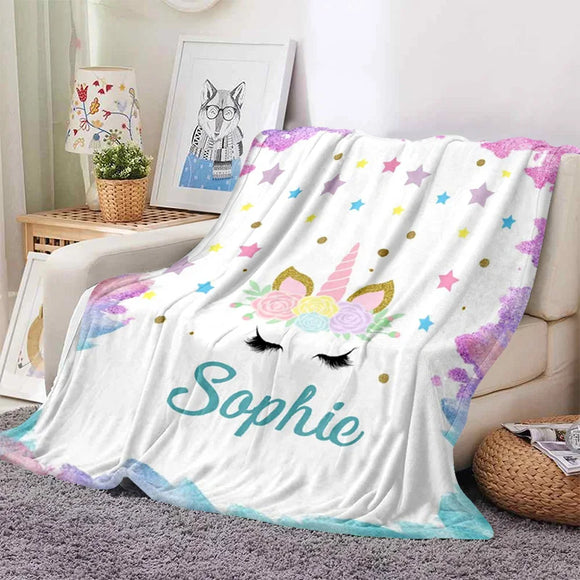 Personalised Soft Fleece Unicorn Blanket Throw