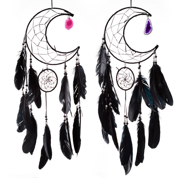 Black Sickle Crescent Moon-Dreamcatcher with Agate Charm