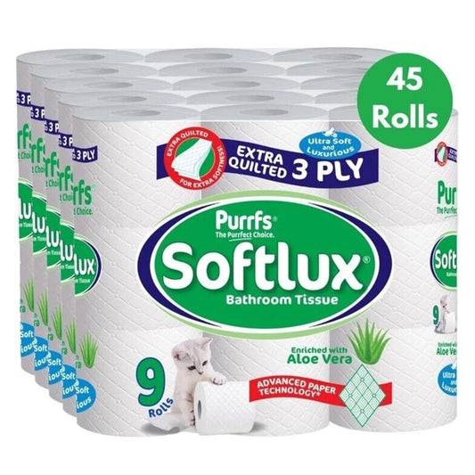45 Softlux 3Ply Toilet Rolls Tissue Quilted super soft