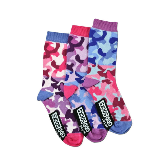 Oddsocks Mis-Matched Camouflage Vibrant Pink Blue UK 12-5.5 Girls Socks