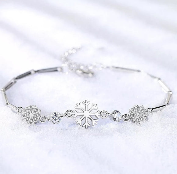 Sterling Silver 925 Crystal Snowflakes Bracelet