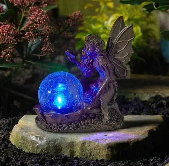 LED Solar Powered Gazing Magical Fairy Light Up Garden Ornament