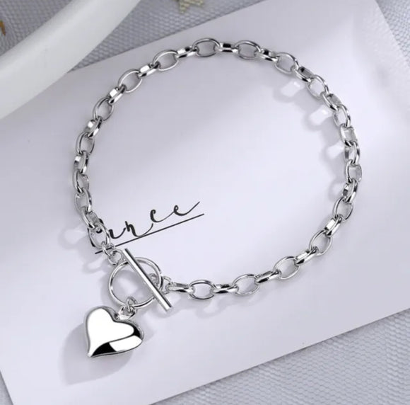 Heart Charm Bracelet 925 Sterling Silver