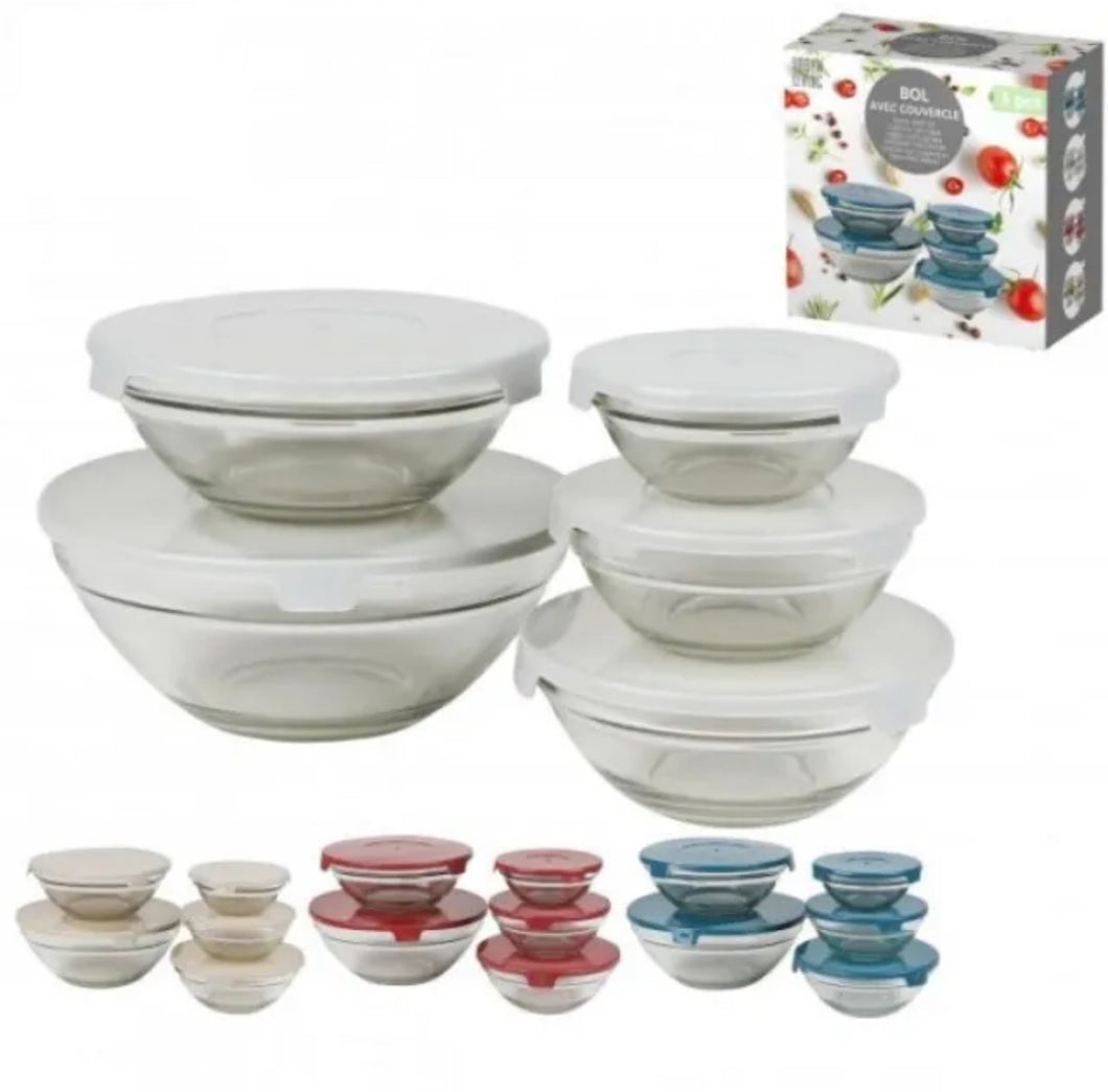 Set of 5 Glass Food Storage Bowls with Lids