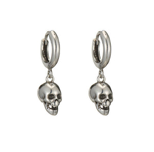 Sterling Silver Gothic Punk Skull Head Earrings Dangle Drop Hoop Stud