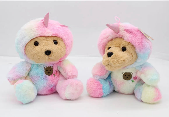 25cm Soft Plush Rainbow Pastel with Hoodie Dog or Bear