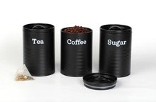 Load image into Gallery viewer, Set of 3 Tea, Coffee &amp; Sugar Kitchen Storage Canisters Jars - Grey OR Black