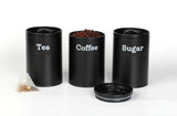 Set of 3 Tea, Coffee & Sugar Kitchen Storage Canisters Jars - Grey OR Black