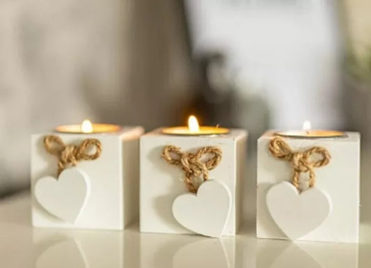 White Wooden Heart - 3pc Tealight Candle Holders (Limited Stock)