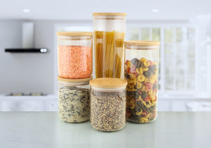 Glass Jar Storage Container With Bamboo Lid Food Rice Pasta Jars