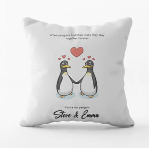 Personalised Love penguins Pillow Cushion Cover Gift For Valentines and other occasions  with Any Name ♥️