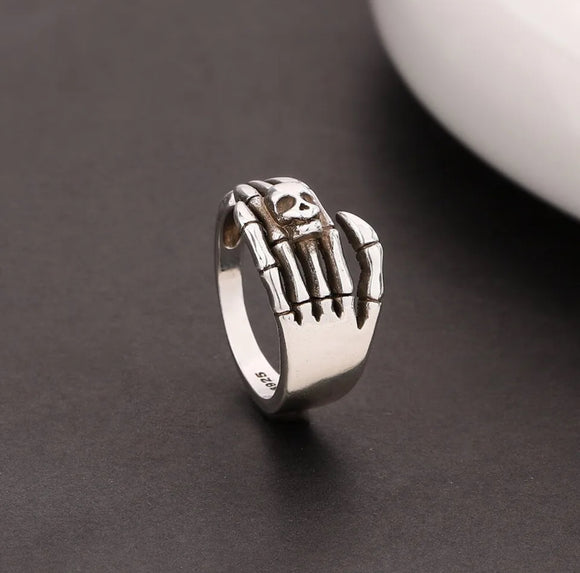 Vintage Skeleton Hand Adjustable Ring 925 Sterling Silver