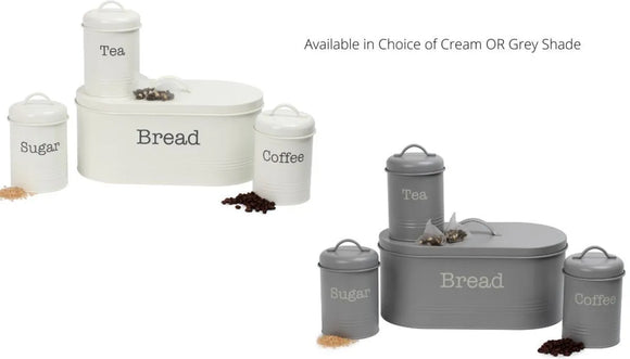 4 Piece Set of Tea Coffee Sugar Caniesters Bread Bin