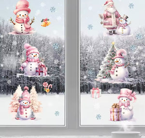 Pink Snowman Window Stickers