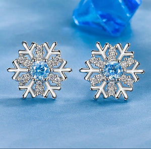 925 Sterling Silver Crystal Snowflakes Stud Earrings