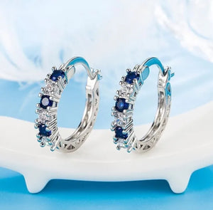 Blue Crystal Hoop Earrings