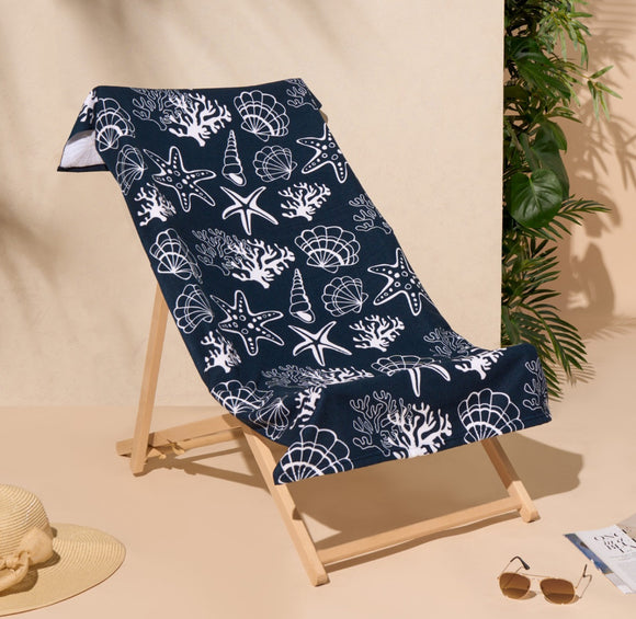 Sea Print Beach Towel - Navy Blue