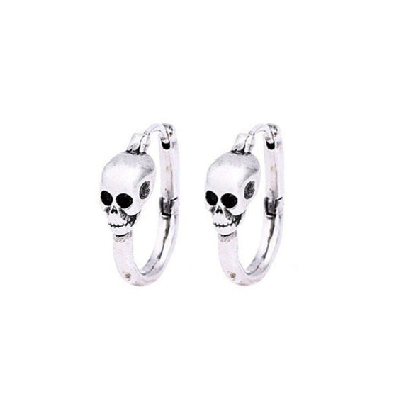 Sterling Silver Gothic Punk Skull Head Earrings Dangle Drop Hoop Stud