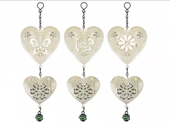 Set of 3 x 32cm Hanging Metal Heart & Decoration