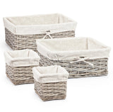 Set of 4 Rustic Wicker Storage Basket, Daisy Printed Lining