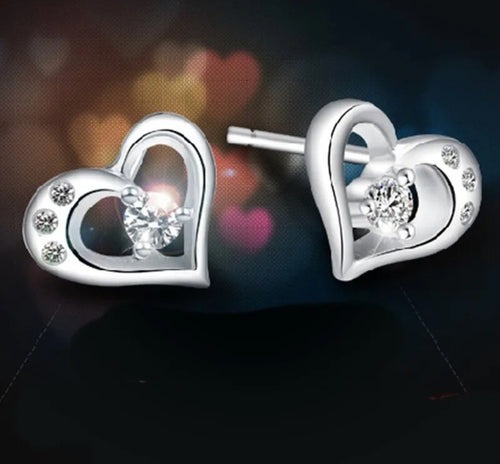 Shiny 925 Sterling Silver Cute Open Love Heart Stud Earrings