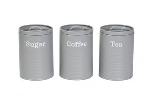 Set of 3 Tea, Coffee & Sugar Kitchen Storage Canisters Jars - Grey OR Black
