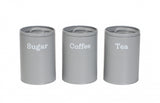 Set of 3 Tea, Coffee & Sugar Kitchen Storage Canisters Jars - Grey OR Black