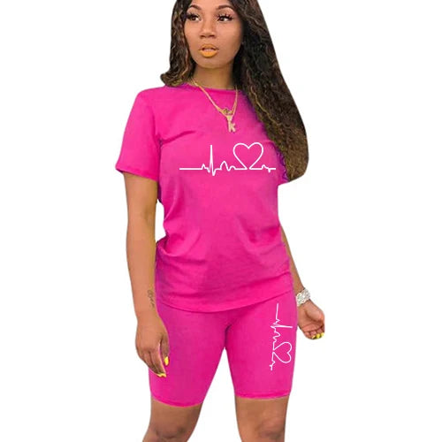 Womens Heartbeat Shorts and Tshirt Set