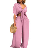 Wide Leg Trousers and Bow Tied Top Set